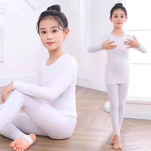 Children's round neck invisible heating bottoming shirt for boys and girls dance clothing flesh-colored warm complexion white suit autumn and winter