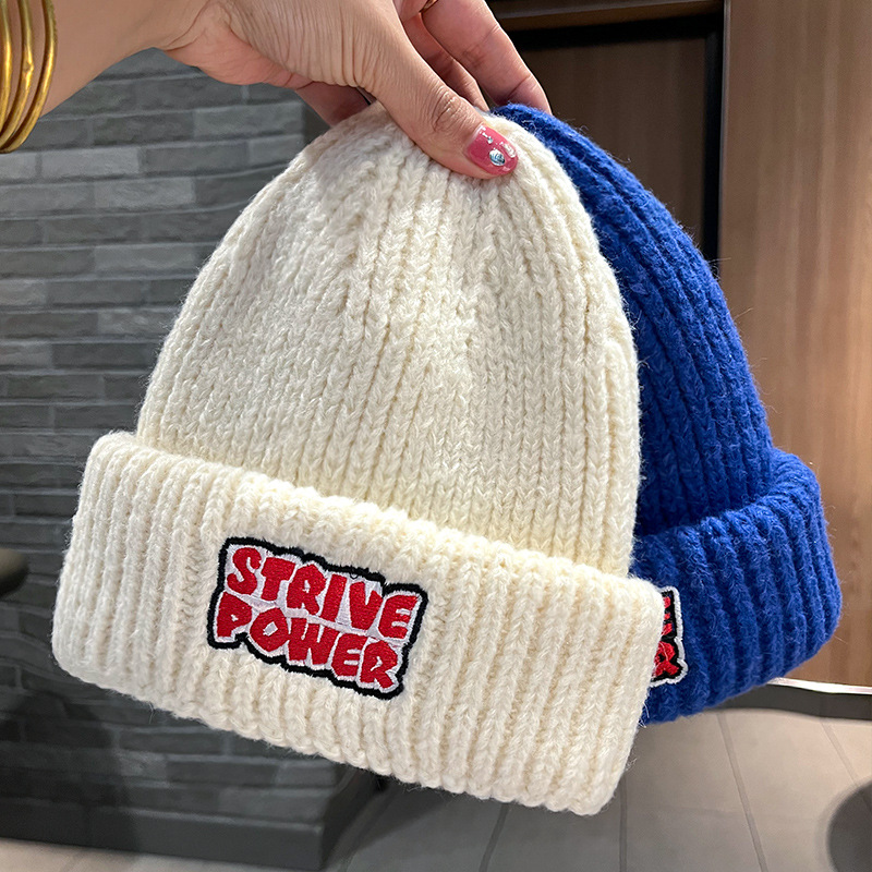 Letter Embroidered Woolen Children's Pullover Outdoor Warmth Knitted Student Winter Versatile Couple Cold Hat_voghion.com