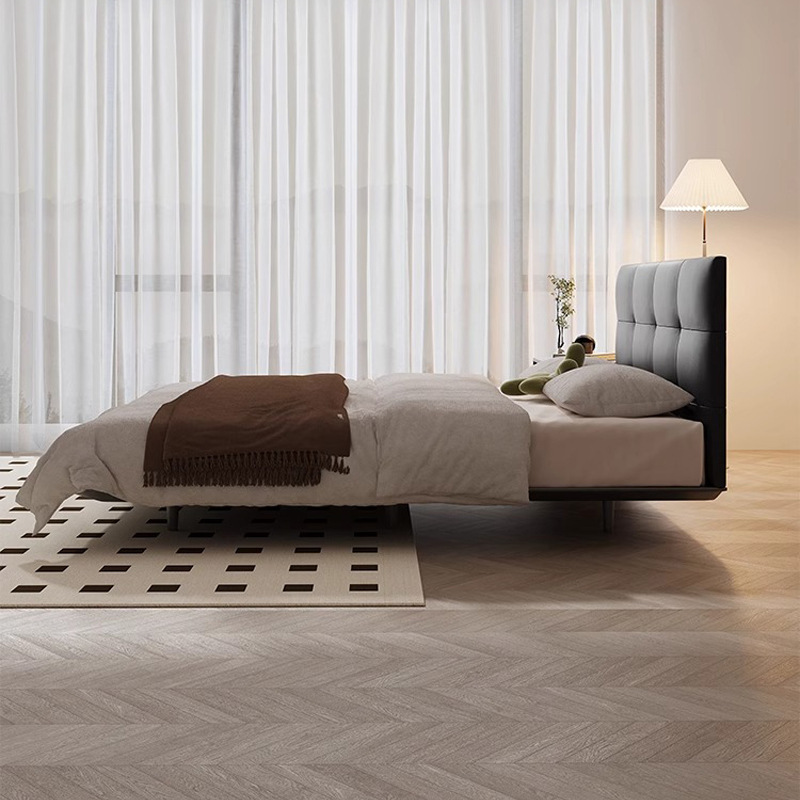 Cama de cuero negro inteligente retro negro de acero al carbono cama de suspensión cama doble de 1.8m Italia cama de cuero de acero minimalista