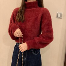 秋冬半高领加厚保暖水貂绒针织衫春季新款韩版百搭温柔风毛衣女