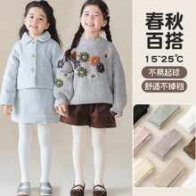 女童中大小棉裤袜竖条针织连裤袜白色春秋新款儿童袜打底袜棉袜裤