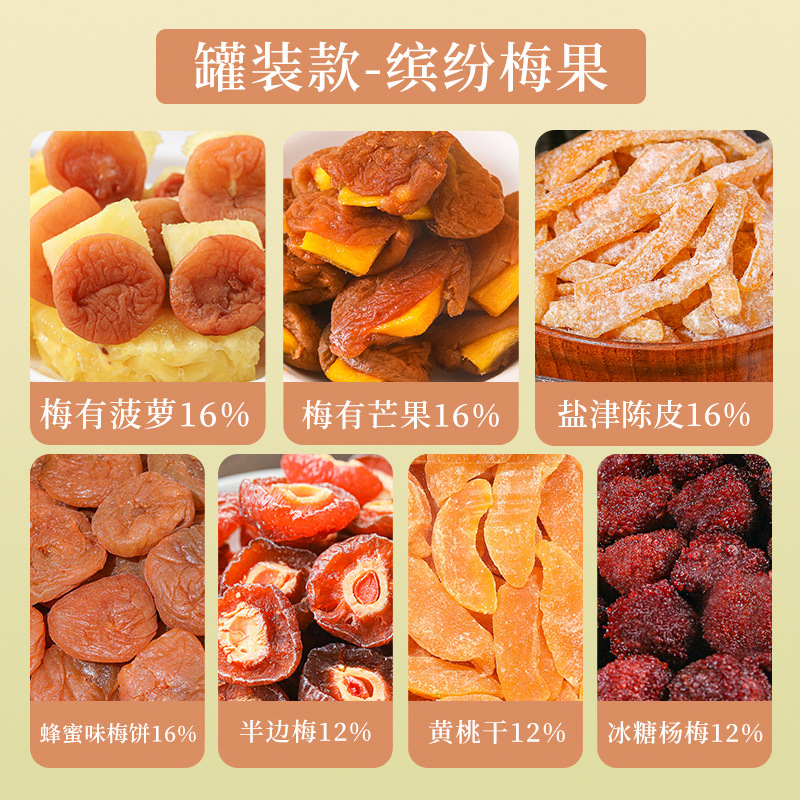 [7종] 화려한 매실 500g*1캔 [파인애플이 들어간 매실 + 망고가 들어간 매실 + 말린 황도 +