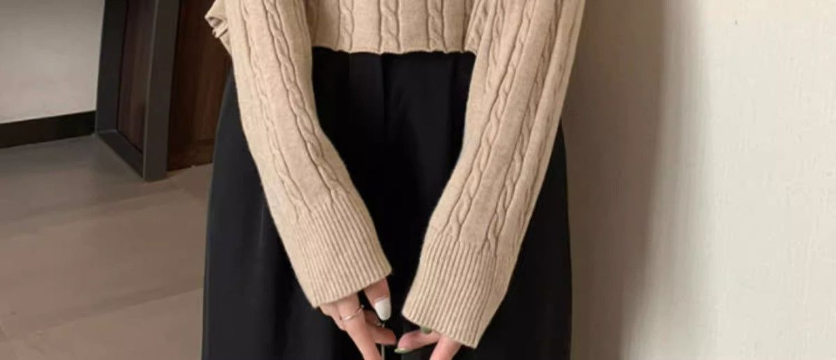 Maglione coreano a maniche lunghe con cerniera e scollo a V a mezza altezza, con fondo corto e piccolo, da donna, autunno_voghion.com