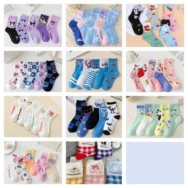 Zhuji Spring and Autumn Blue Cartoon Cute Japanese Style Cartoon Girls' College Mid-Calf Boat Socks Cotton Soft Low-Cut Striped Socks