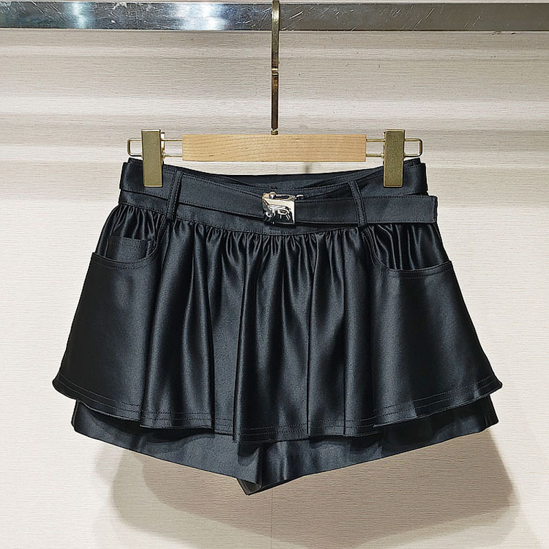 1件起批2025秋女装 XRJ4Y10D高腰腰带口袋休闲裙裤短裤S250619