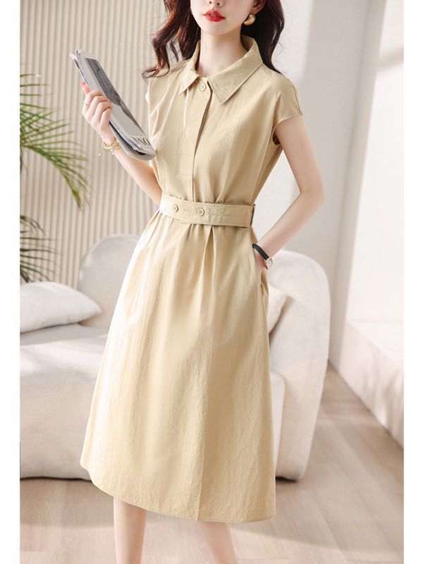 法式范短袖Polo领衬衫连衣裙2025春夏季显高显包臀系带中长裙女|undefined