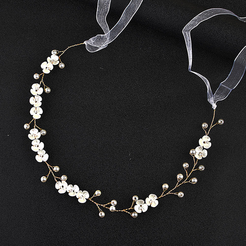 Bridal headdress, wedding accessories, pearl three-petal flower handmade soft headdress, forest style fairy hair hoop, wedding dress, hair accessories