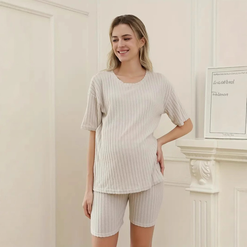 Spring 2025 Amazon Cross-border Supply Short-sleeved Shorts Loose Casual Pit Knitted Home Wear Maternity Wear