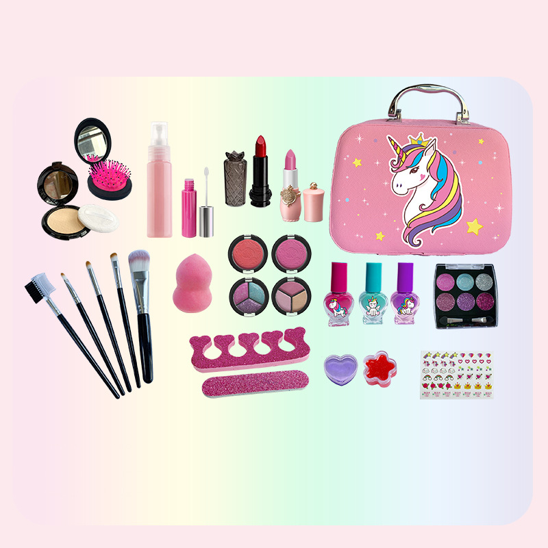 Cross-Border Hot-Selling Kidsren's Unicorn Bag Makeup Girl Princess Play House Performance Manicure Makeup DIY Set