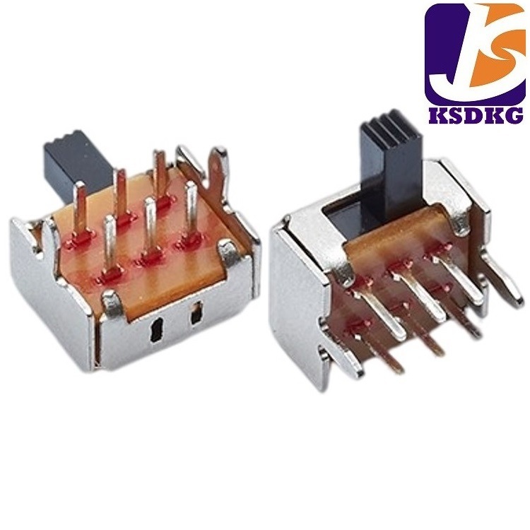 供应双极三位两排八脚 两个插脚侧拨 2P3T拨动开关滑动开关
