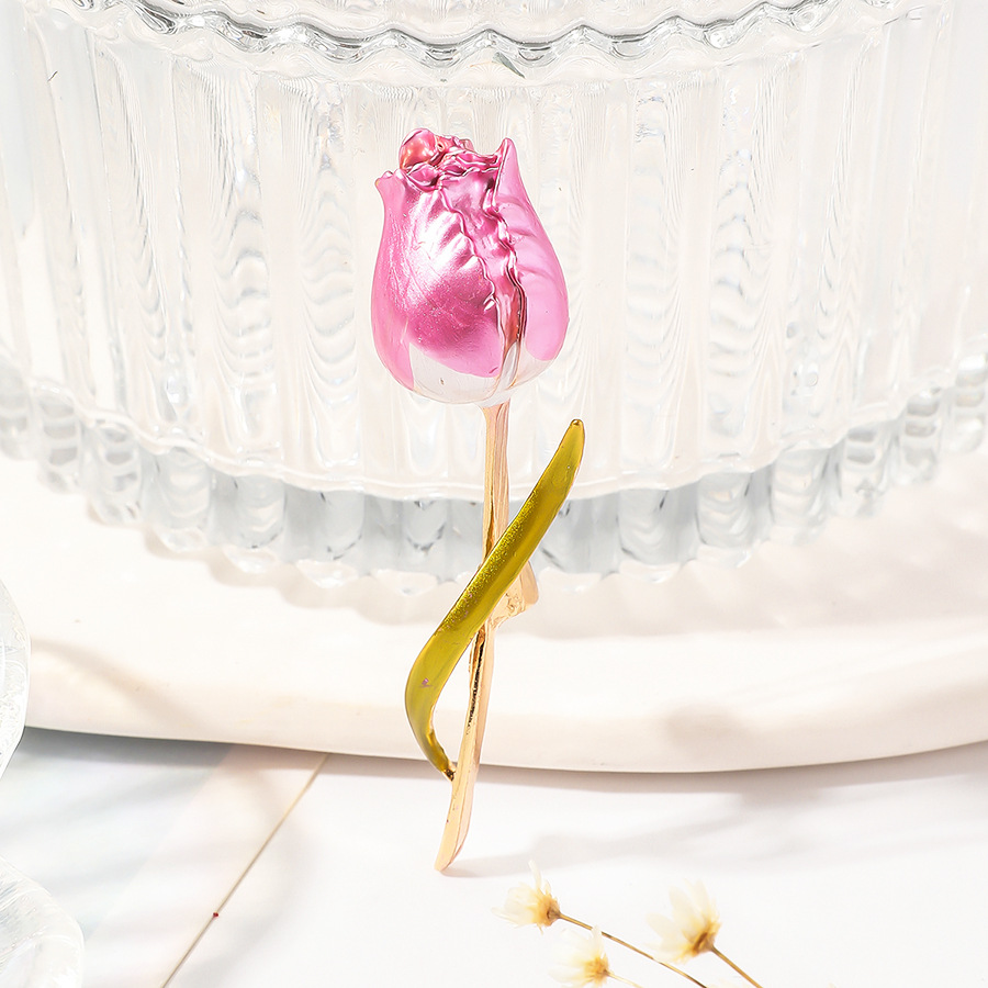 High-End Purple Enamel Tulip Flower Brooch, Flower Pin, Coat Accessory for Women, Wholesale