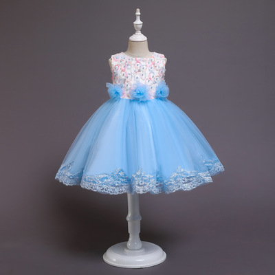 跨境新款兒童禮服公主裙小女孩鋼琴演出服女童網紗蓬蓬裙壹件代發