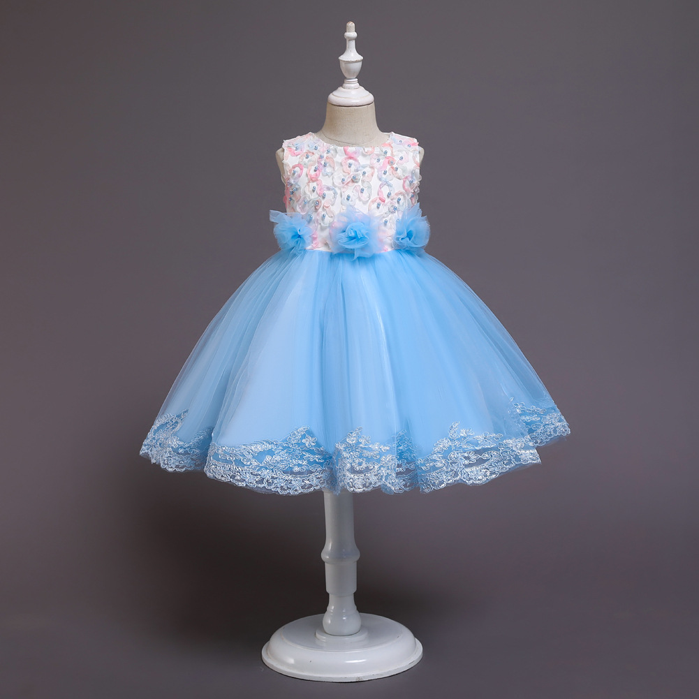 跨境新款兒童禮服公主裙小女孩鋼琴演出服女童網紗蓬蓬裙壹件代發