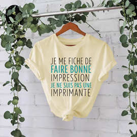 欧美独立站我不在乎给人留下好印象印花夏季新款短袖纯棉t恤女