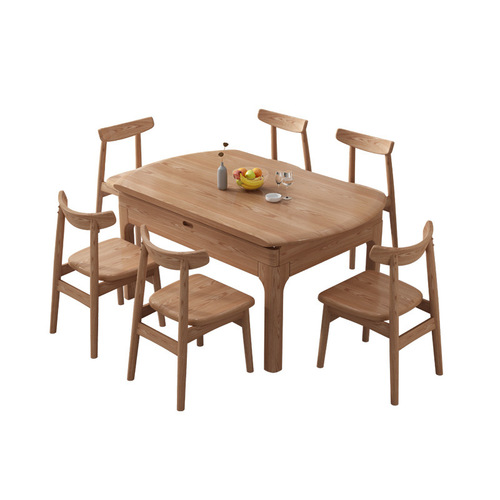 Beechwood Nordic Modern Minimalist Solid Wood Combination Dining Table and Chairs, Square and Rectangular Dual-Purpose Home Edition, Light Luxury Set