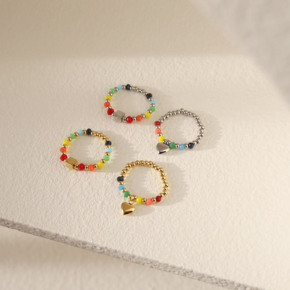 Simple Style Heart Shape Titanium Steel Rings Beads Stainless Steel Rings