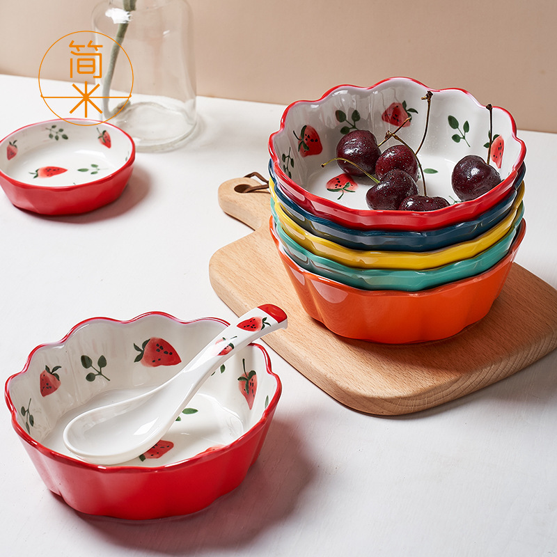 仿瓷家用草莓沙拉碗水果碗酸奶燕麦早餐碗个性创意密胺碗网红餐具