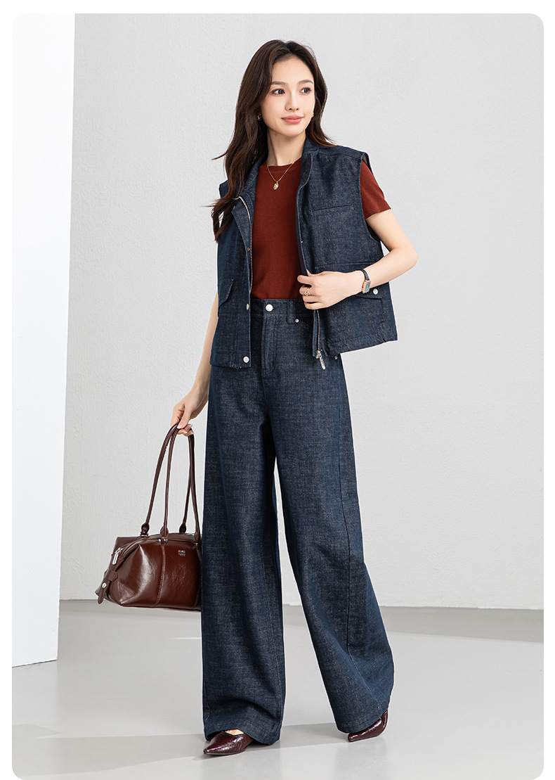 Quần jean nữ ống rộng cạp cao dáng suông dài chấm đất — Xanh da trờicolor chi tiết 20