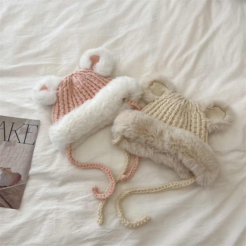 Unisex Children's hats Winter boys and girls ins plus cashmere knitted plush Lei Feng hat ear protection hat_voghion.com