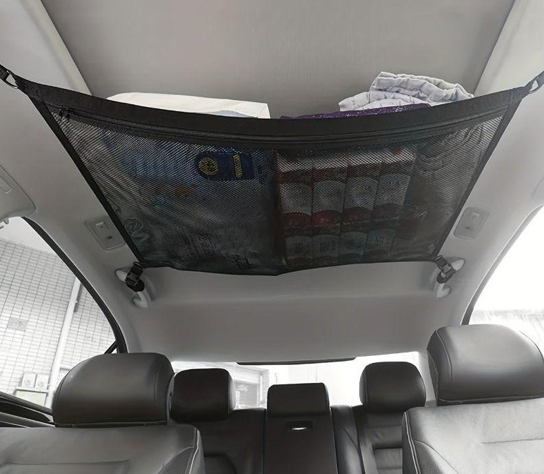 Cross-Border Hot Products Self-Driving Car Travel Supplies Mesh Storage Hanging Bag Car Elastic Storage Ceiling Bag Car