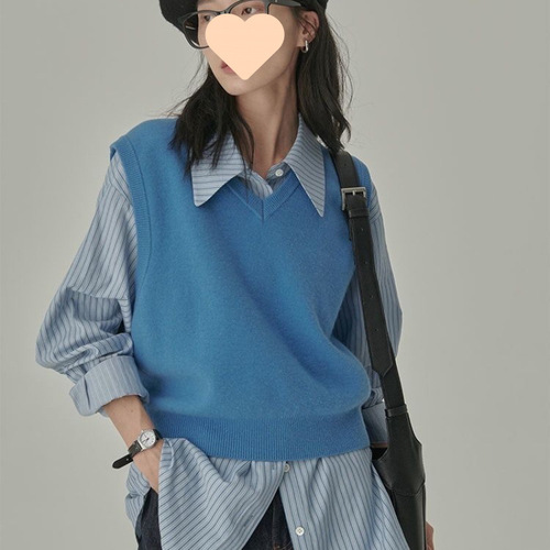 Spring versatile design loose blue striped women's shirt 2025 outerwear drape blouse women