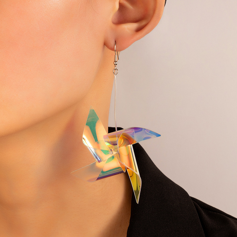 fashion laser acrylic windmill color sequins irregular earringspicture1