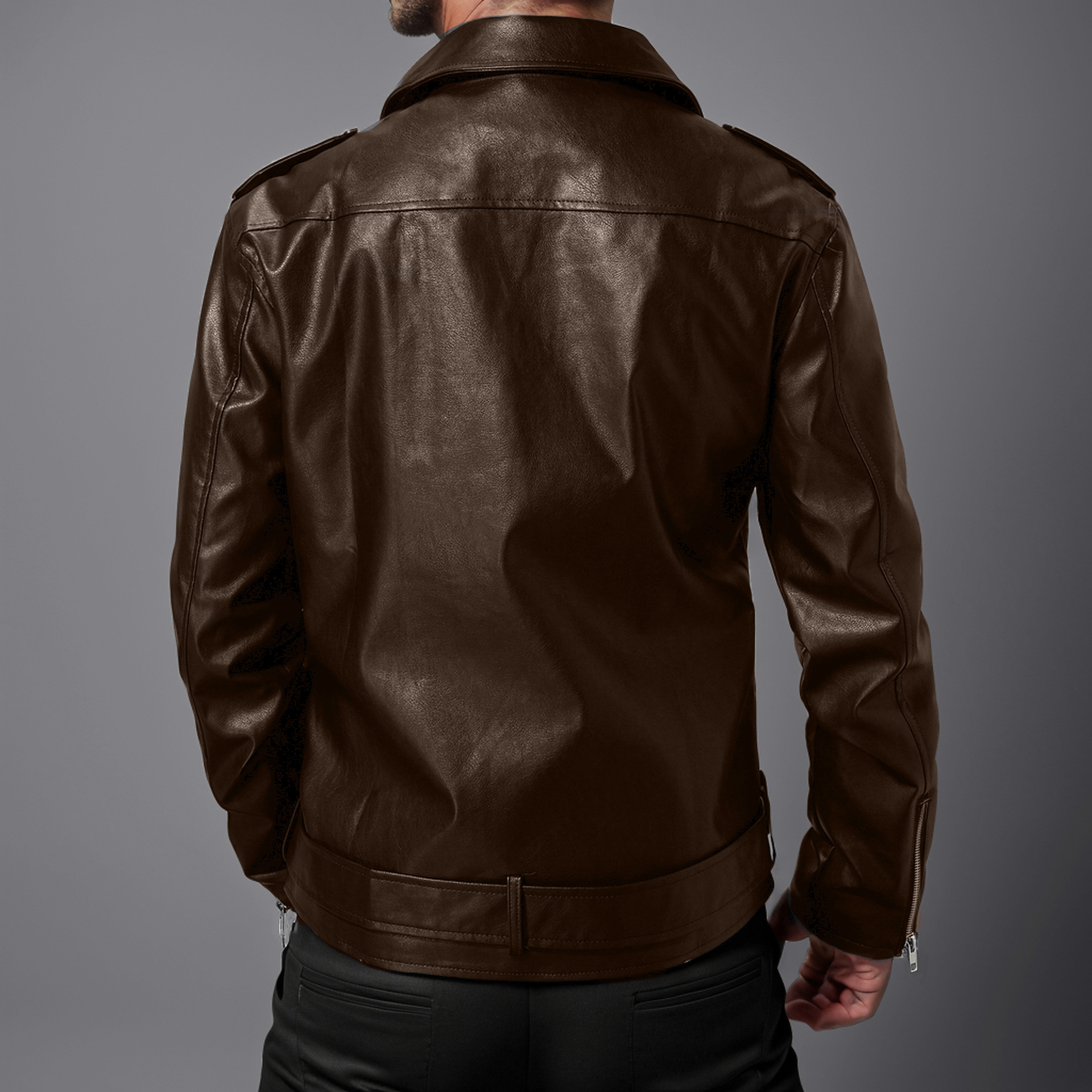 Men's Slim Fit Leather Jacket Lapel Biker Style For Autumn Winter_voghion.com