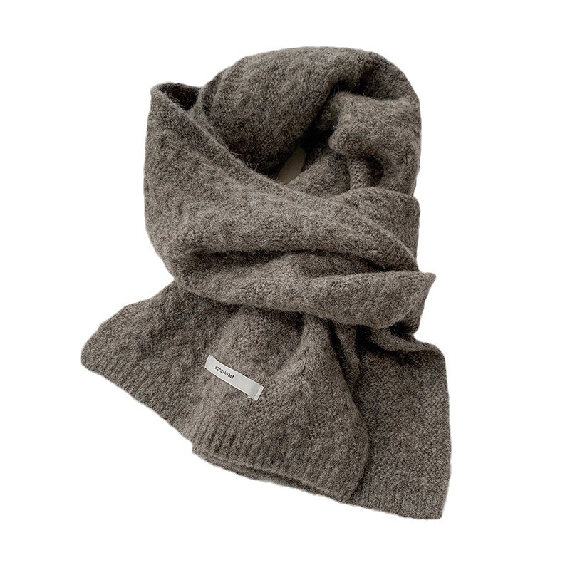 Avocado green wool knitted wool scarf women's autumn and winter Korean style solid color warm thickened student twist scarf