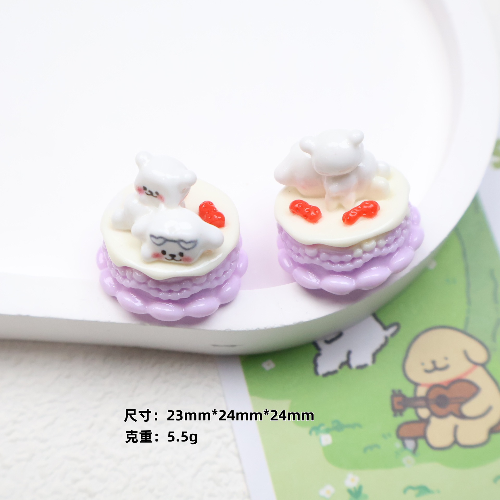 입체적인 부모-자식 강아지 케이크 - 보라색