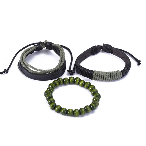 Cross-border new creative DIY three-strand bracelet combination men's bracelet retro handmade multi-layer leather bracelet