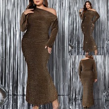 Plus size women Long sleeved evening dress Party Skirt Lȹ
