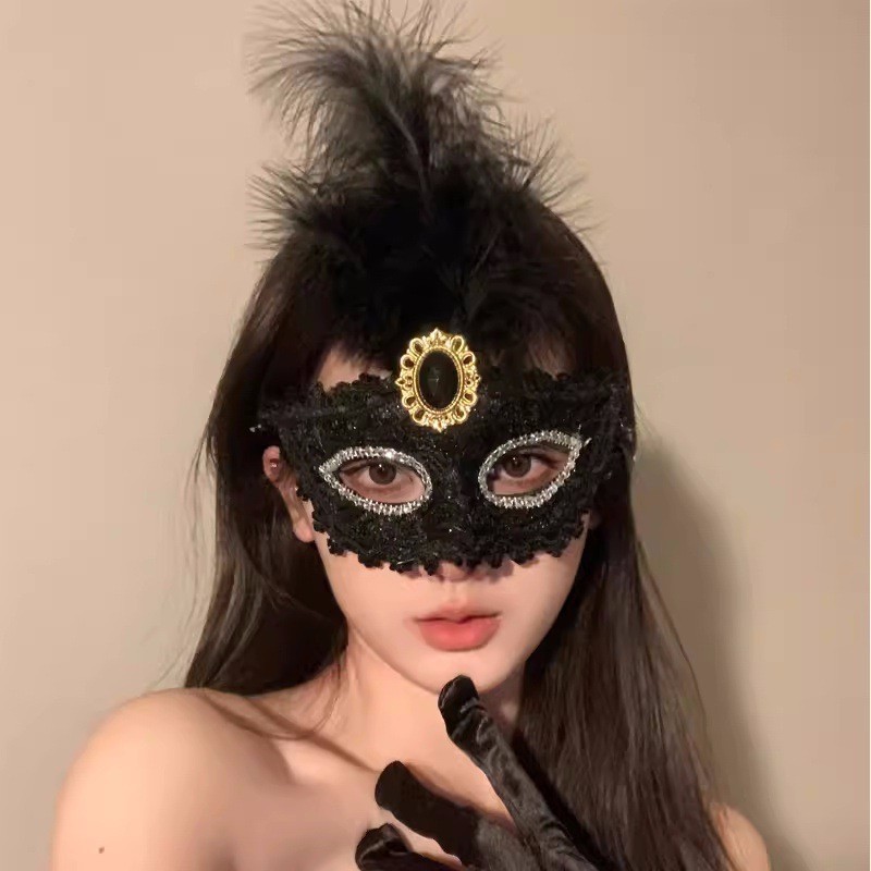 黑色花朵面具假面舞会装扮道具晚会年会半脸面具眼罩化妆之夜面罩|undefined