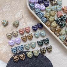进口捷克珠 复古猫猫头双面古董琉璃复古串珠描边diy手工饰品配件