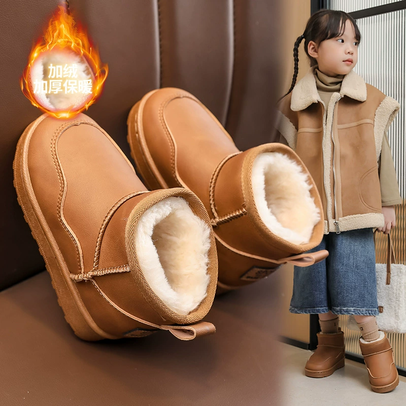 Зимние детские снегоступы водонепроницаемые мужские и женские детские модные короткие сапоги детские бархатные теплые хлопчатобумажные ботинки детские нескользящие сапоги