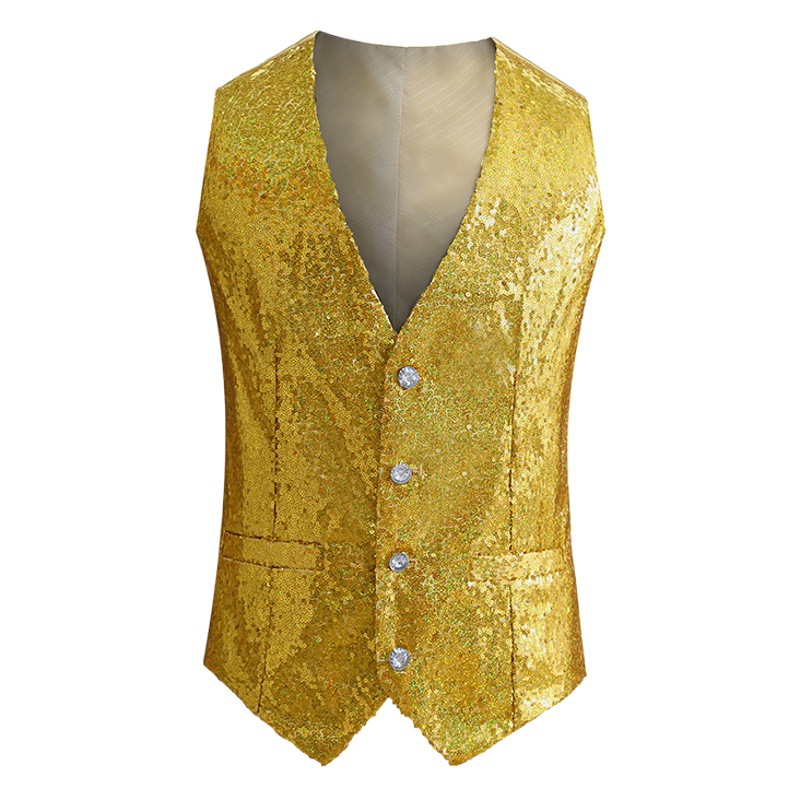 Men's Sequin Vest for Foreign Trade, Performance Costume for Stage Shows, Host, Choir, Nightclub, Sequin Vest, Waistcoat, Suit