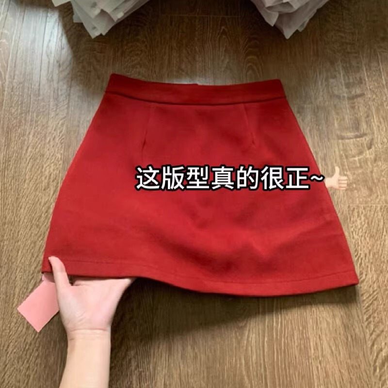 Casual Stylish Red High-Waisted A-Line Short Skirt for Women, 2026 New Model, Petite, Versatile, Slimming, Summer