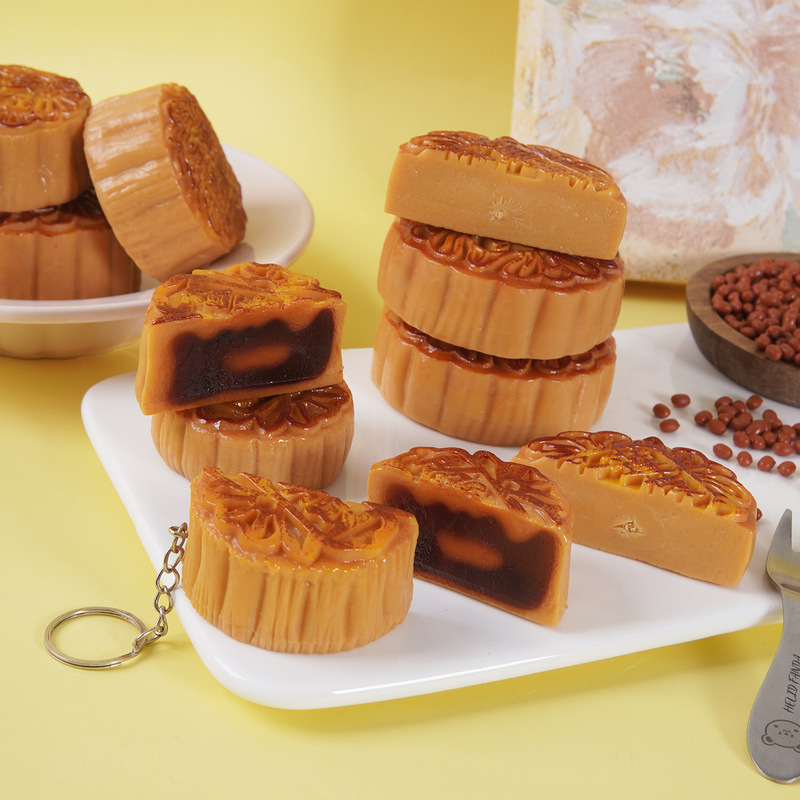 PVC仿真半个月饼模型仿真食物中秋月饼挂件广式蛋黄莲蓉月饼摆件|undefined