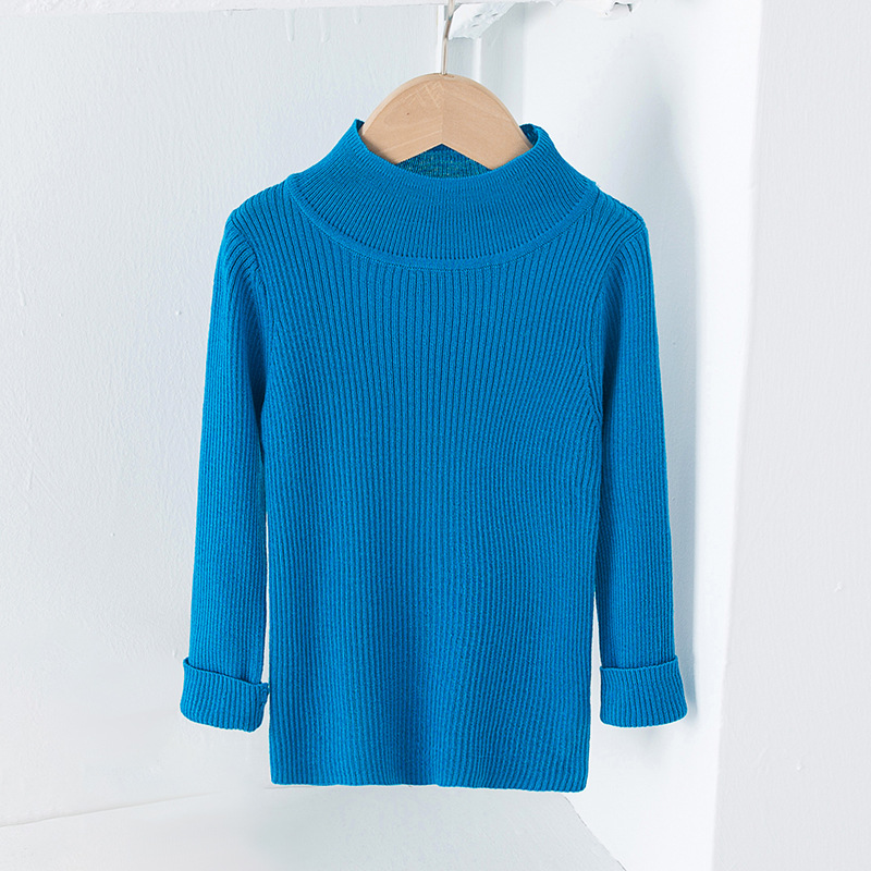 Suéter tipo jersey para niñas, otoño-invierno 2025, color liso, cuello medio alto, capa base de lana, manga larga, para niñas pequeñas.