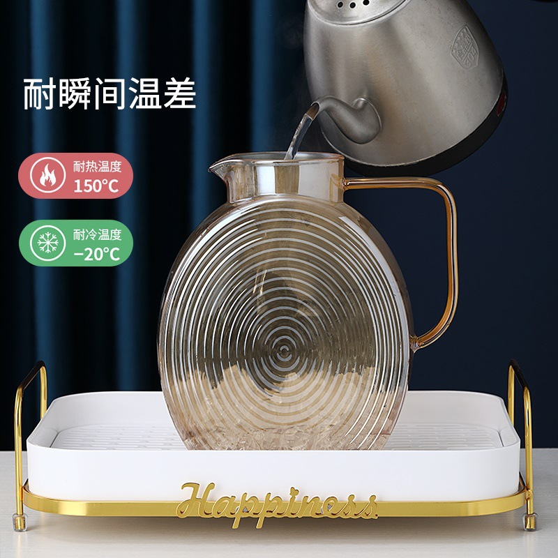 Kit de tetera de agua fría doméstica diaria tetera de vidrio resistente a altas temperaturas taza de agua fría tetera de té de agua helada de gran capacidad tetera de agua fría