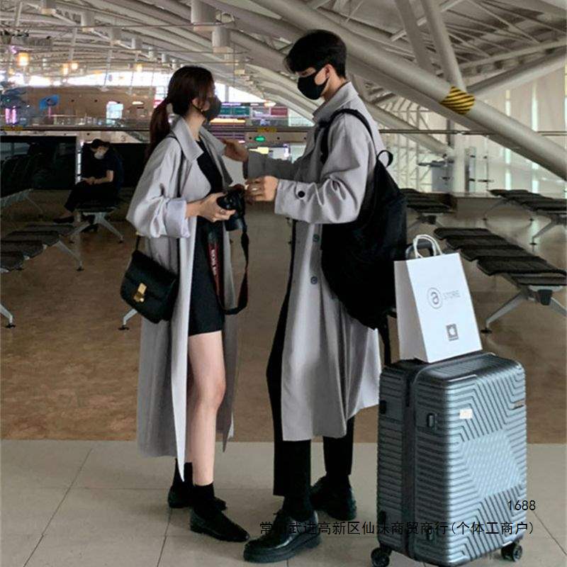 Men's Korean style mid-length double-breasted over-the-knee trench coat, autumn and winter British style, couple style, in stock, full order.