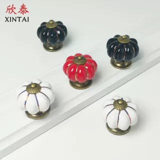 南瓜陶瓷拉手衣柜橱柜床头柜柜门锌合金门把手创意白色抽屉小拉手