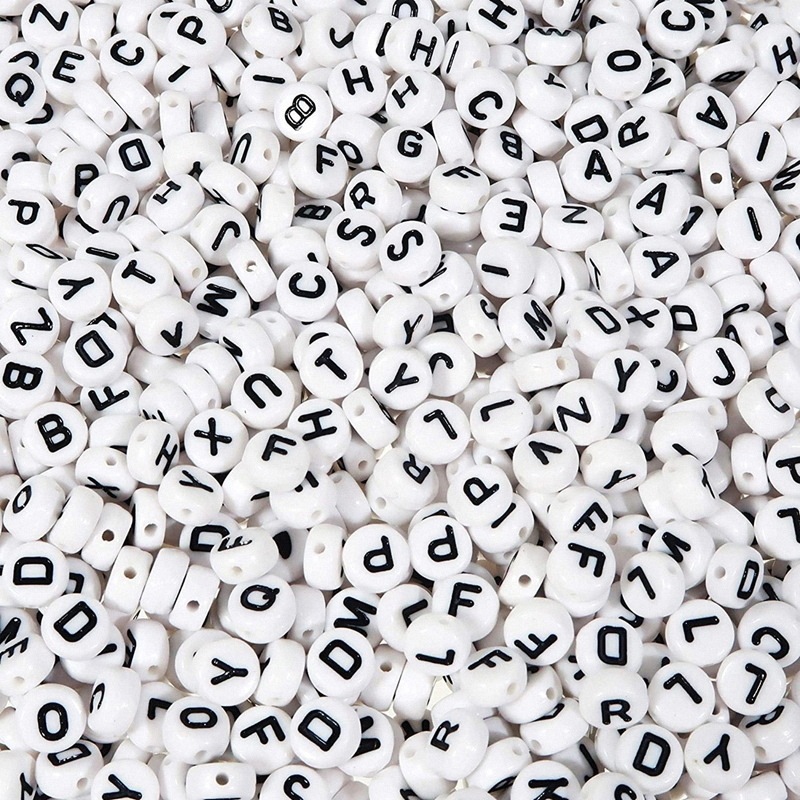 4*7MM acrylic English alphabet beads white and black beads loose beads beaded friendship bracelet DIY jewelry accessories 4*7MM acrylic English alphabet beads white and black beads loose beads beaded friendship bracelet DIY jewelry accessories