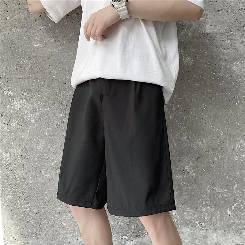 男士松紧腰西装短裤垂坠直筒宽松高街cec潮牌痞帅纯色五分小西裤