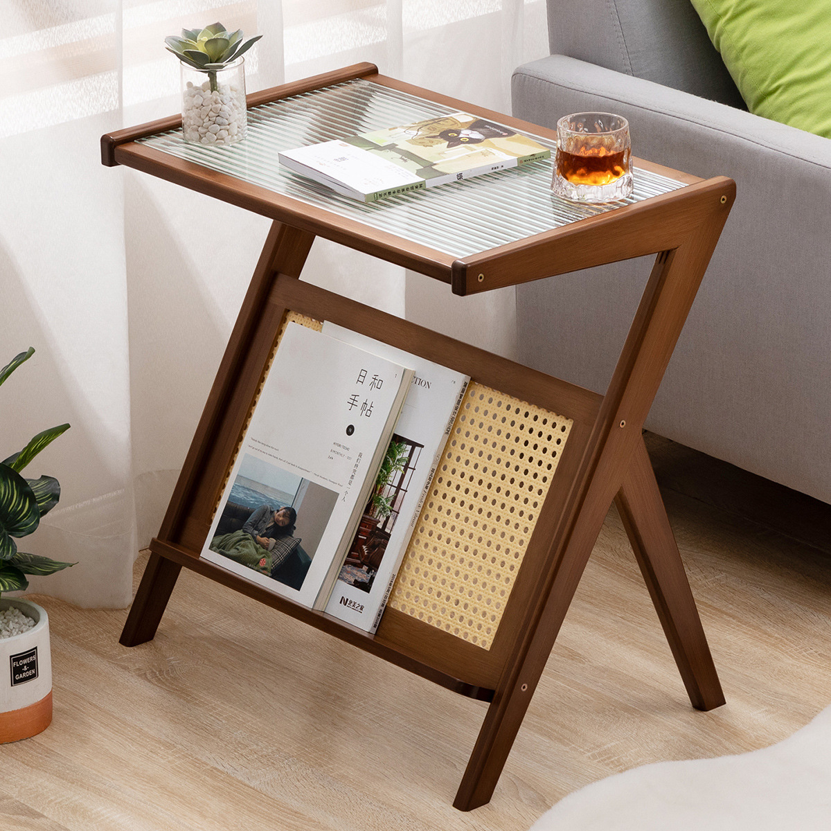 Bamboo Side Table for Living Room, Small Coffee Table for Home Use, Sofa Side Table, Corner Table, Bedside Table, Simple Small Apartment, Retro Style