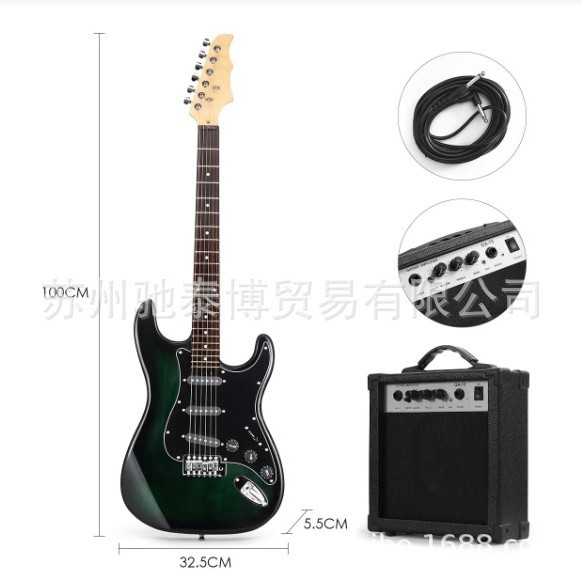 蓝色39英寸ST电吉他套装15瓦音箱带背包背带套弦调音器连接线跨境