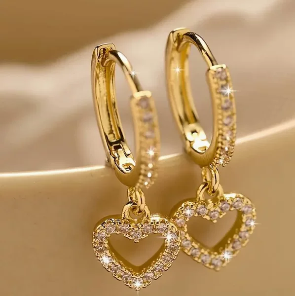 【Copper Micro-Inlay】Cross-Border Hot-Selling Temu Zircon Stud Earrings, Heart-Shaped Ear Clips, New Women's Earrings, Shein Ear Accessories