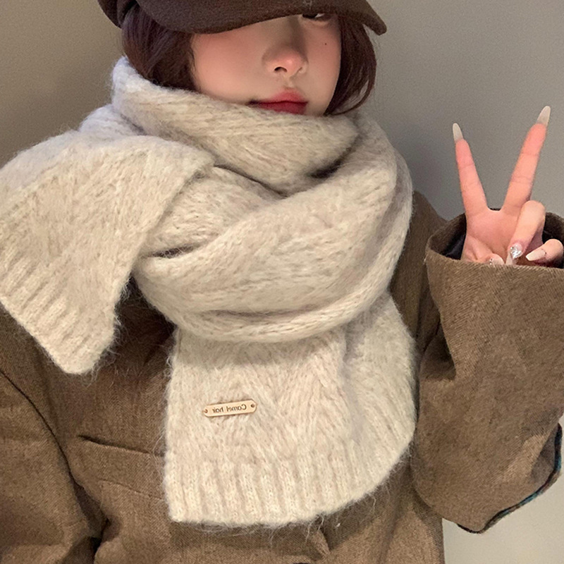 New Alpaca Wool Scarf for Women, Korean Version, Versatile, Warm, Atmospheric, Thickened for Autumn and Winter, Ins-Style Student Knitted Scarf
