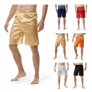 2024 Amazon Summer New Men's Shorts Solid Color Silk Pajama Pants European Size Silk Men's Home Shorts