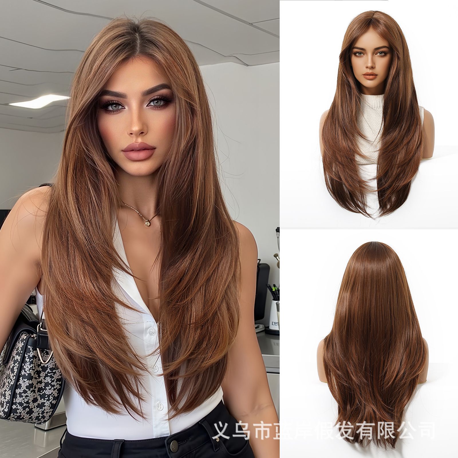 Peluca mujer cubierta completa moda estilo europeo y americano peluca de alto nivel degradado cubierta de fibra química gris wigs