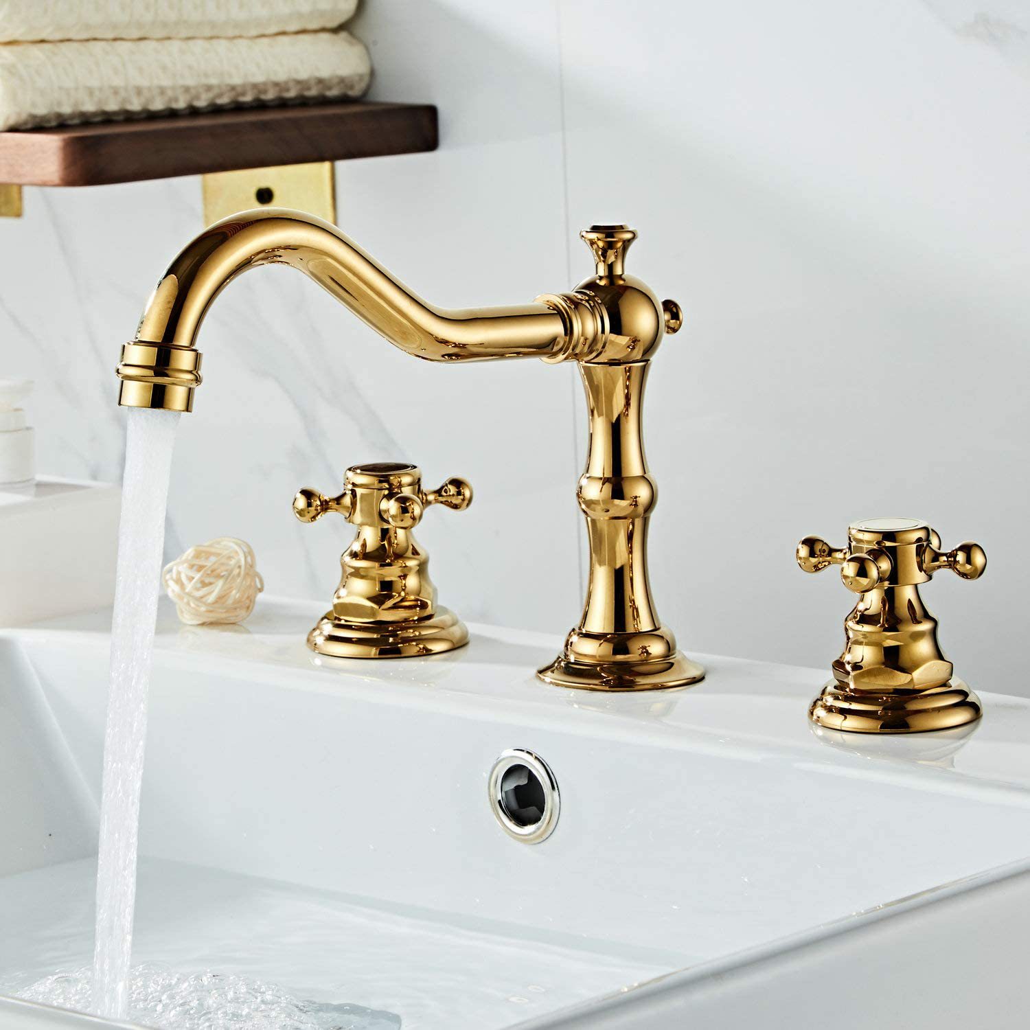 Copper antique bathroom sink bathtub three-piece set, faucet, plum blossom handwheel, three-hole washbasin, ceramic basin, black faucet full figure